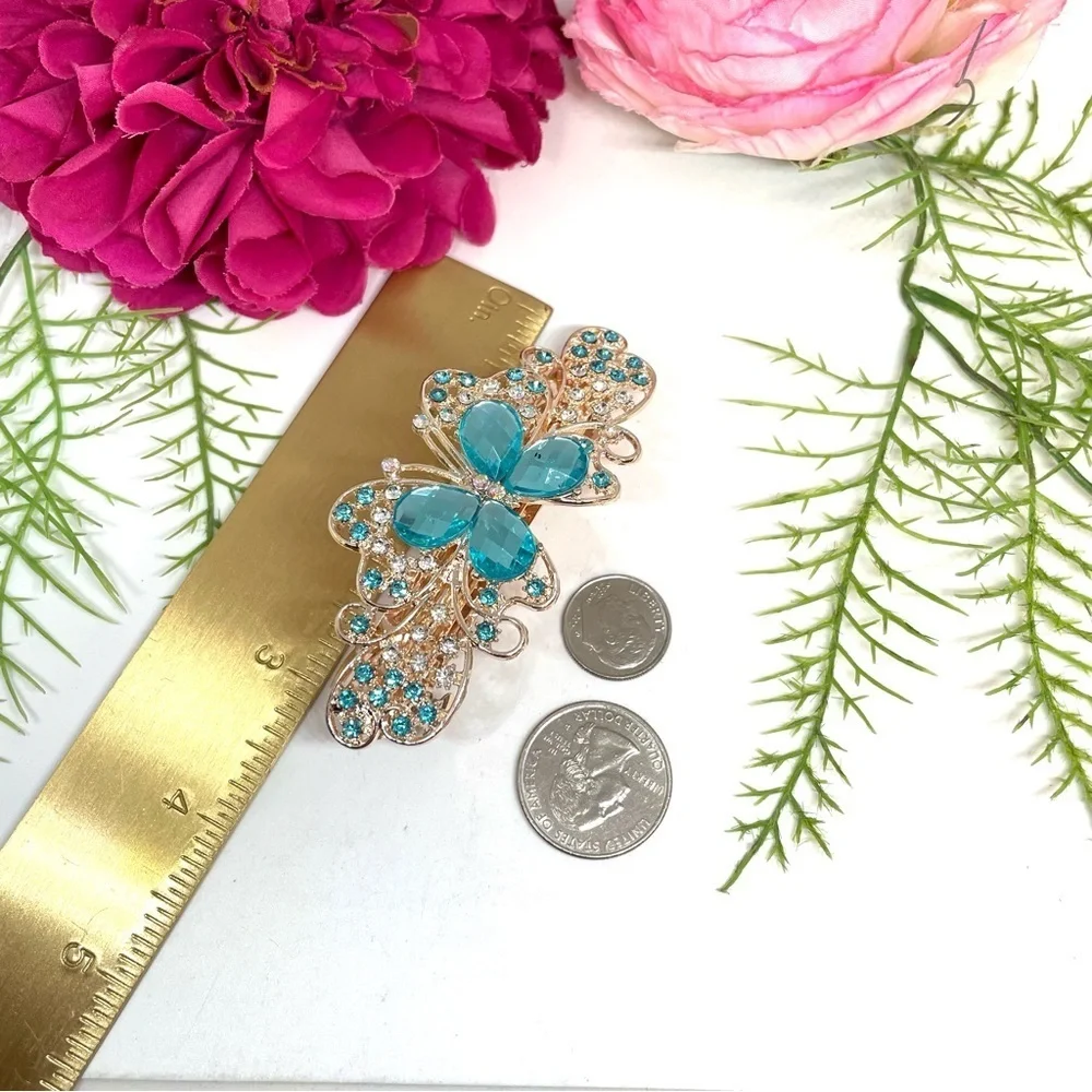 NEW⚜️Butterfly Teal Crystal Embellished Hair Clip